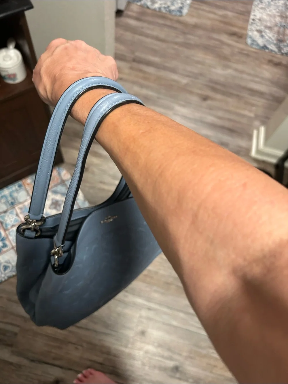 Coach Lexy “Blue Pool” Color Embossed Signature Leather Shoulder Bag-Nice!